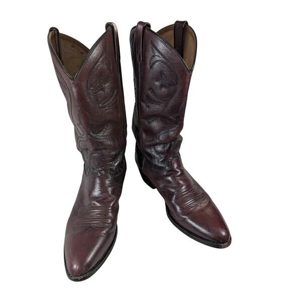 OLD WEST! BURGUNDY GENUINE LEATHER FANCY STITCHED WESTERN COWBOY BOOTS! SZ 10.5 main image 8